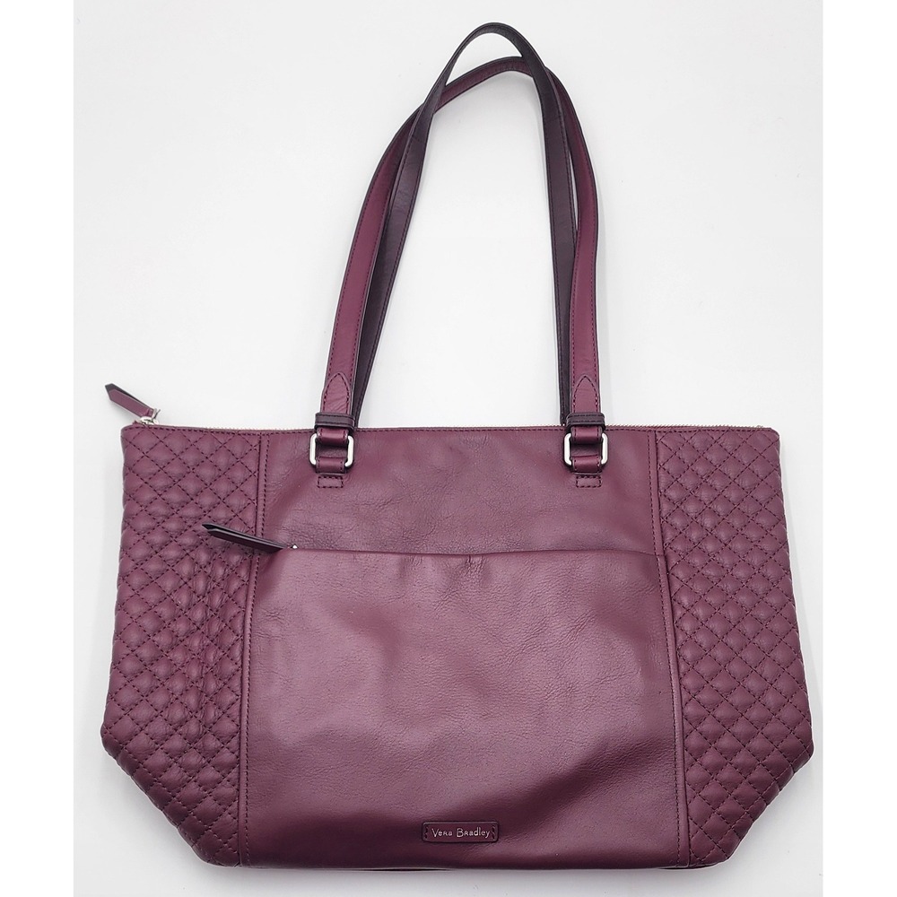 Vera Bradley Leather Tote Bag Mulled Wine Gallatin Quilted Shoulder Retired
